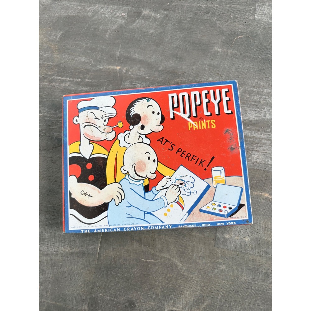 Vintage Popeye Paints Tin American Crayon Company King Features Art Set - Picture 3 of 5